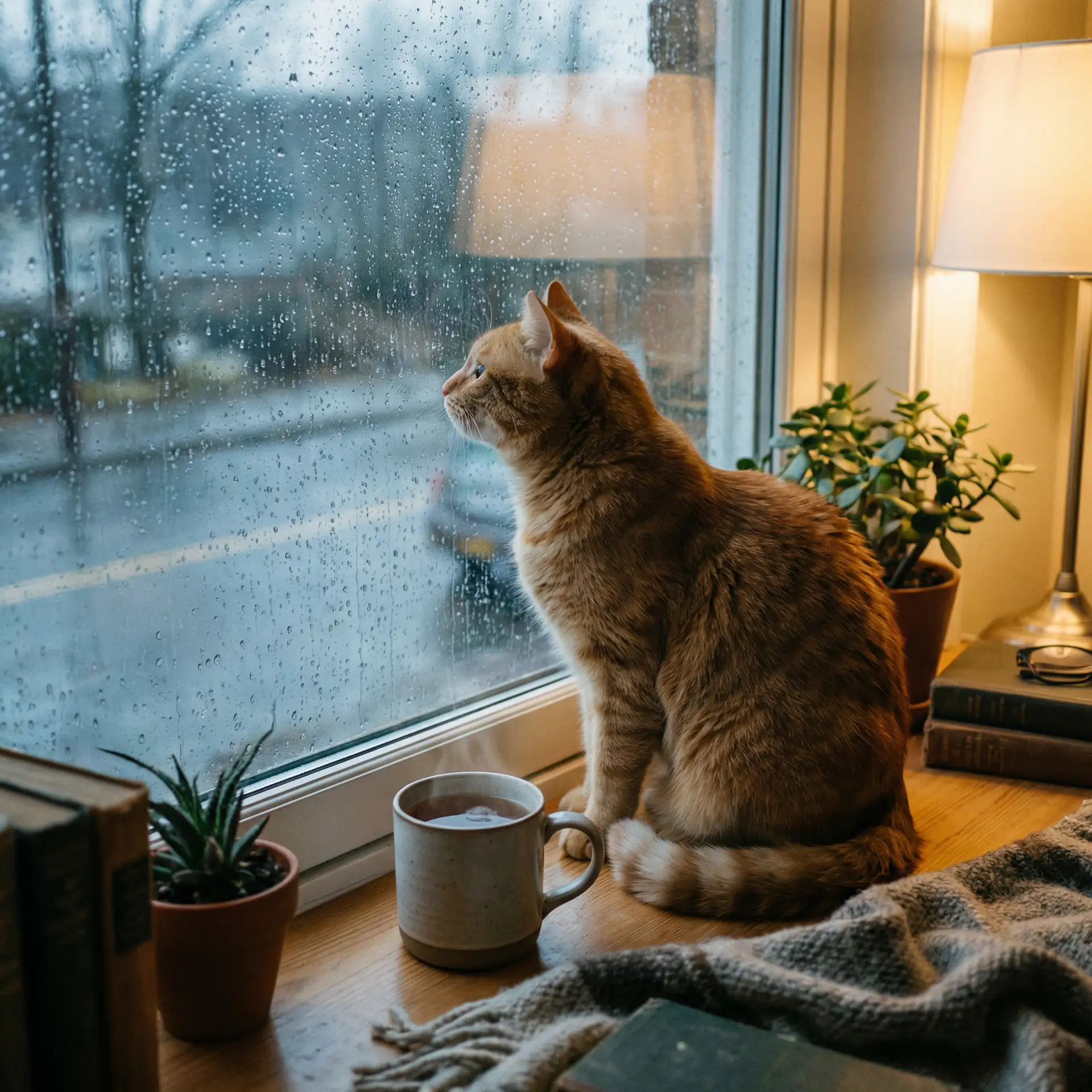 猫咪望着窗外的雨 - 人妻かすみさん